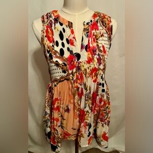 Spense Orange & Cream Floral & Black Dot Sleeveless Blouse